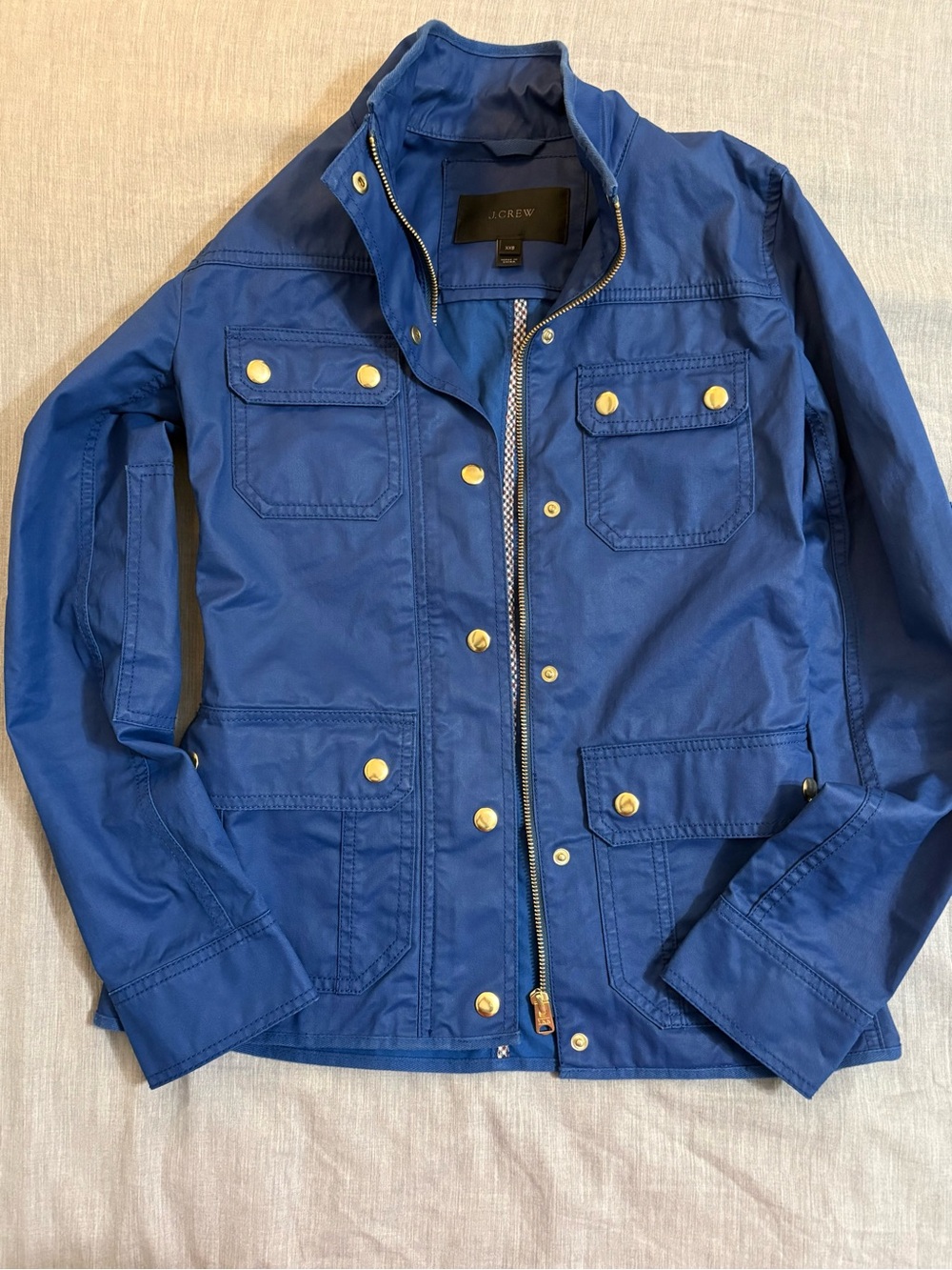 J Crew Downtown Field Jacket Women’s XXS Royal Blue Cotton Utility Coat